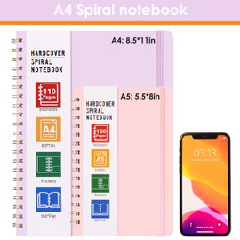 LABUK A4 Large Notebooks for Women Men, Spiral Notebook 8.5 x 11, 110 Pages College Ruled Hardcover Notebook for Work School Note Taking