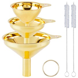 GORGECRAFT 3Pcs Small Metal Funnel Set 2.5x3in 1.9x2.2in 1.5x1.8in Golden Metal Stainless Steel Kitchen Cooking Food Grade Funnels with Cleaning Brushes for Essential Oil Spices Liquid Filling Bottles