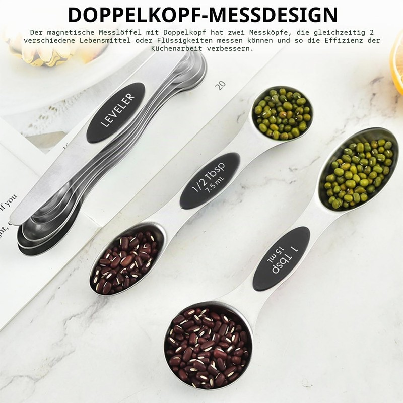 8-Piece Magnetic Double-Sided Measuring Spoon Set, with Scale and Spirit