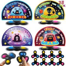 Valentines Day Gifts for Kids Classroom - 28PACK Pop Fidget Spinner Bulk with Unique Valentines Cards for Classroom Exchange Prize, Stress Relief Finger Fidget Toys for Valentine's Party Favors