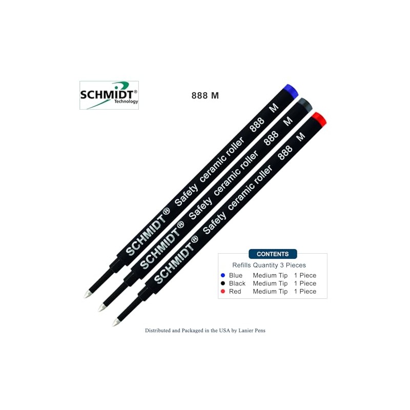 Schmidt 888 M Safety Ceramic Rollerball Refill - Black, Blue