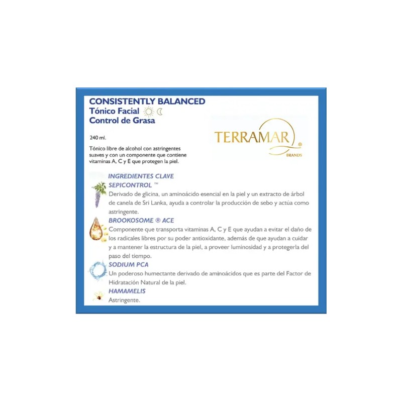 Terramar Consistently Balanced Tónico Facial Control Grasa Mixta Día/noche