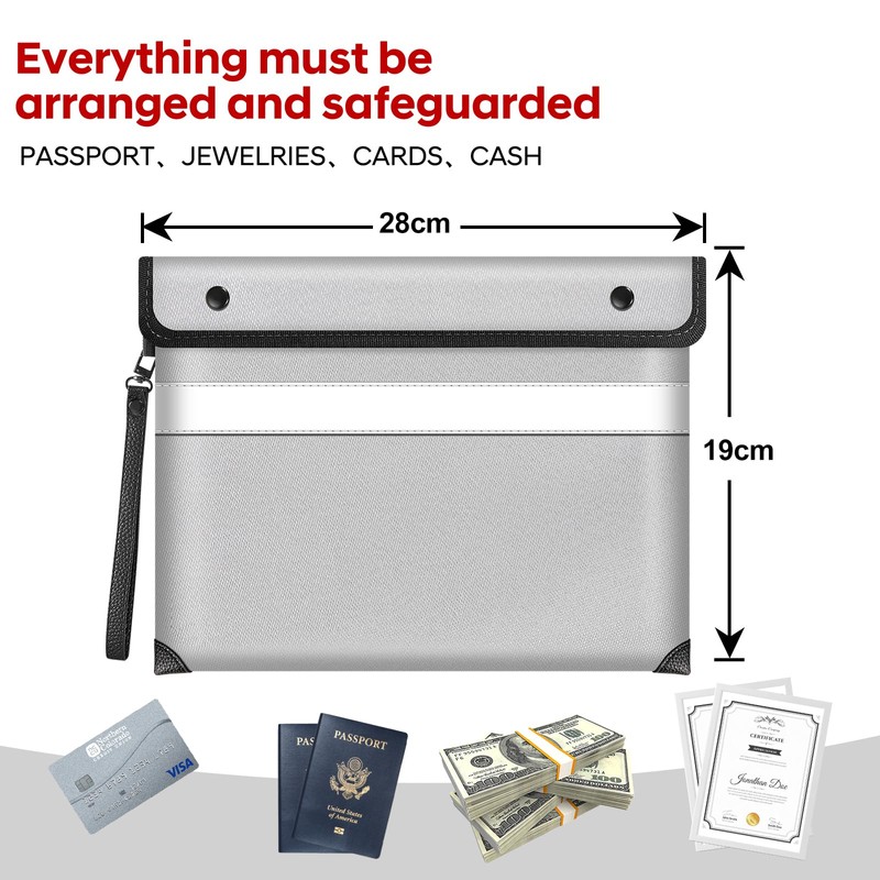 Wilmuz Upgraded Fireproof Bag 5200°F Heat Insulated,Money Bags with Zipper(28x19cm)