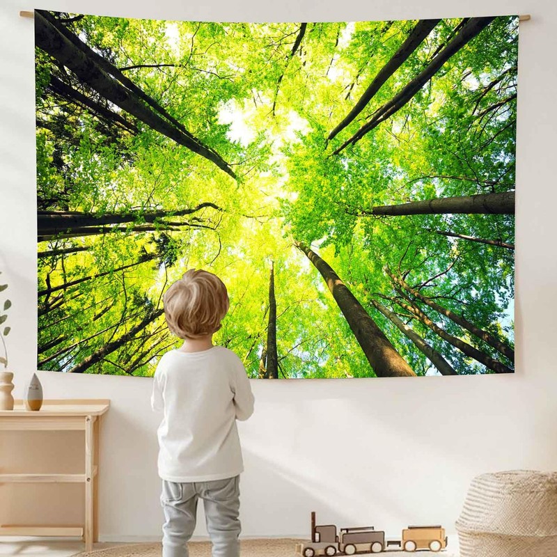 Onivein Green Forest Tapestry Nature Tapestry Ceiling Tree Sunlight Landscape