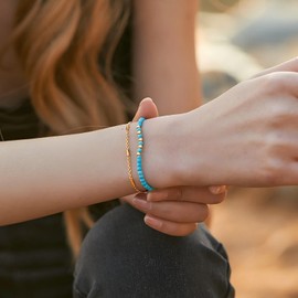 ALRNBY Turquoise Bracelet for Women Non Tarnish Beaded Bracelets 18K Gold Plated Bracelet Western Jewelry Blue Bracelets (Color1)