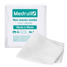 Medrull - Non-Woven Non-Sterile Dressings Pack of 100 - 4-Ply 10 cm x 10 cm - Absorbent Dressings