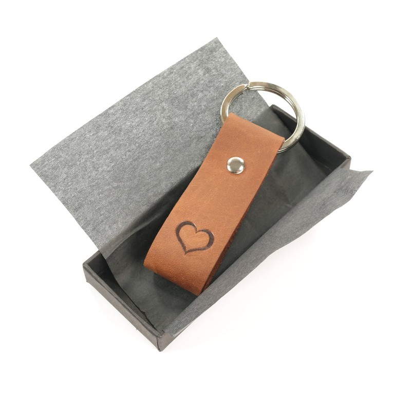 Luminick Keyring with engraving, leather with embossed heart, elegant gift