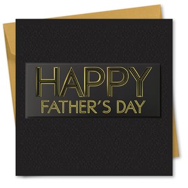 Father's Day Card. Gold and Black Design. Card with Envelope. Glossy raised text effect.150x150mm when folded.