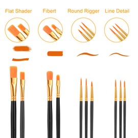 Acrylic Paint Brush Set, (20 Packs /200 pcs) Nylon Hair Brushes for Oil and Watercolor, Perfect Suit of Art Painting, Best Present for Painting, Black