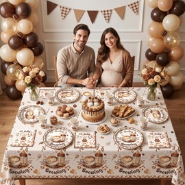 A Baby is Brewing Tableware Set, Coffee Theme Baby Shower Decorations, Include Plate Cup Napkin Straw Tablecloth, Coffee Beans Decor for Boy or Girl Gender Reveal Party Supplies Serve 20