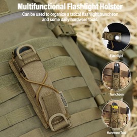 OneTigris Flashlight Holster Molle Flashlight Holder for Belt Tactical Pouch for Torch Linear Hand Tool with Open-top MOLLE Strap for Vertical & Horizontal Carrying