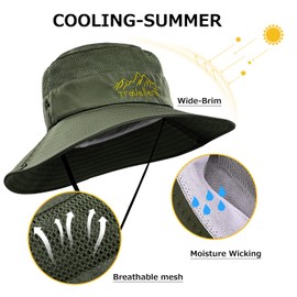 Surblue Boonie Hat Outdoor Sun Hat Breathable Wide Brim UV Protection Fishing Hat Foldable Waterproof Safari Hat for Hunting Hiking Camping Gardening,Green