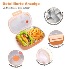 Figarge Children's Stainless Steel Lunch Box with 2 Compartments, Bento Box, Leak-Proof Lunch Box Children and Adults, Waterproof, BPA Free and Dishwasher Safe Lunch Box with Motif (Orange)