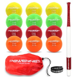 PowerNet Sweet Spot Training Bat + 2" Progressive Micro Ball 12 Pack Complete Bundle for Baseball Softball | 3.5-9.5oz | Hand-Eye Coordination | Undersized (34" (31 oz) Bat + 12 Pack Micro Balls)