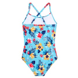 Traje de baño de una pieza para niñas, de verano UPF 50+, de secado rápido, para playa, con correa cruzada, 2 a 10 años, Flor azul, 2-3T