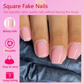 AddFavor Pale Pink Press on Nails Short Square Fake Nails, 240pc Short Nails Press ons 12 Sizes Squoval False Acrylic Nail Stick on Nails for Women