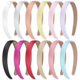 Amariver 12Pcs Satin Headband for Women 0.8inch Satin Headbands Thin Hard Head Bands DIY Plain Hair Band Fashion Hair Accessories for Women Girls