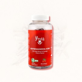 Yours Ashwagandha- KSM (500Mg) Extra Strength | Vigour, Energy, Power & Stamina | Relax Refresh Mind & Body | Cherry Flavour | No Added Sugar, Gelatine Free | Withania Somnifera 60 Vegan Gummies