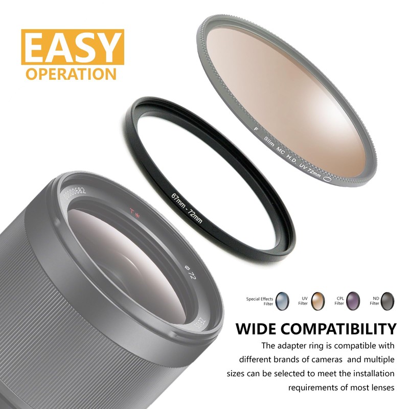 82mm to 72mm Step Up Ring Filter Adapter Black Metal