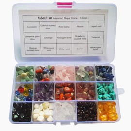 SeeuFun Assorted 6-9mm Undrilled Crystal Stone Tumbled Chips Stone Home Indoor Decorative Gravel,Fluorite,Turquoise, Rose Quartz,Amethyst (0.9pound)