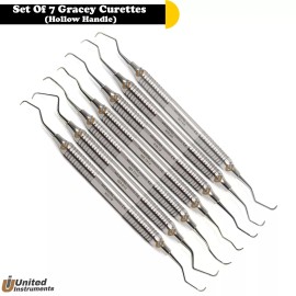 Medentra Set Of 7 Dental Gracey Curettes Perio Hollow Handle Surgical Hygiene Scalers New