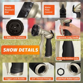 AUTOMAN Garden Hose Nozzle-7 Patterns Sprayer-2 Pack, Metal High Pressure Spray Nozzle, Heavy Duty Labor-Saving Design Water Hose Nozzle for Garden Watering, Car Washing, Window Cleaning, Pets Bathing