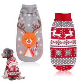 Christmas Dog Jumper, Pack of 2 Christmas Winter Pet Cat Dog Jumper, Dog Costume Christmas, Cartoon Reindeer Pet Jumper for Small Medium Dogs Dog Pet Jumper (M)
