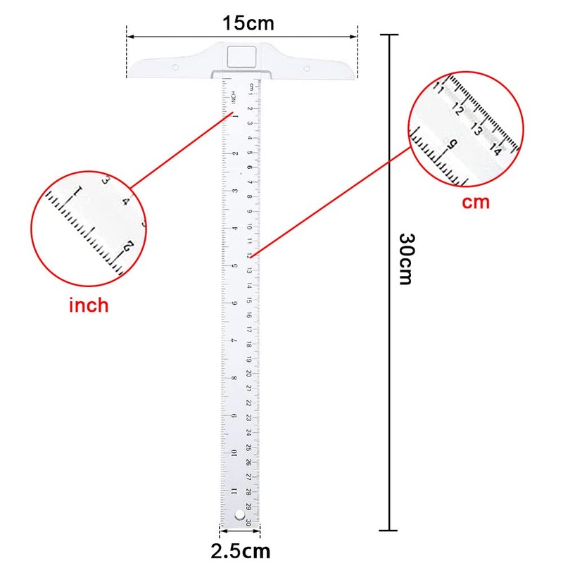 12 inch/ 30 cm T Shape Ruler Double Side Scale