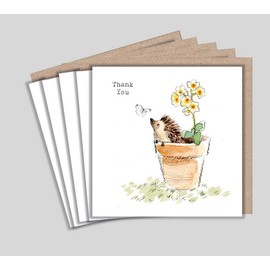 Thank You Notelets Hedgehog in Pot - 5 Illustrated Cards with Envelopes