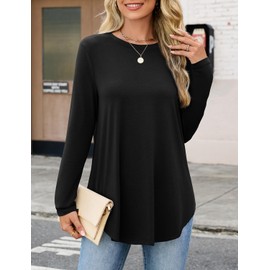 JUSTFASHIONNOW Womens Tops Long Sleeve Shirts Crew Neck Tunics or Tops To Wear with Leggings Casual Loose T Shirts Fall Trendy Blouse (Black, Large)