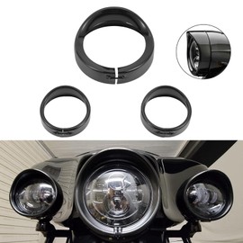 Drytuns Trim Rings Kit for 7" Headlight & 4.5" Fog Light, Decorate Visor for Harley Road King Street Glide Electra Glide Heritage Softail Fat Boy (Black)
