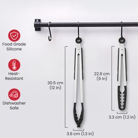 2 PCS Pasta Tong Spaghetti Tongs, 9-Inch & 12-Inch Pasta Server Utensil Pasta Tong Silicone Pasta Tongs With Teeth Silicone Tongs for Serving Food, Spaghetti Noodle, Pasta (Black)