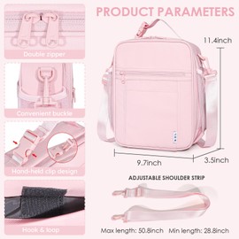 NOL Nylon Waterproof Kids Lunch Bag, Insulated Lunch Bag, Lunch box Cooler, Reusable, Zip Closure with Buckle Handle Holds Lunch Box, Snacks & Water Bottle for School Work,Pink