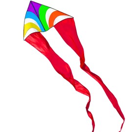 HENGDA KITE Colourful Triangle Kite with Two Tails for Kids Beginners and Adults Easy to Fly and Assemble Suitable for Outdoor Activities,Body 55x30 inch,Tail 97 inch (Style 1)