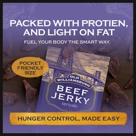 Old Williamsburg Teriyaki Beef Jerky, 2oz (3 pack) | Real Beef Brisket | Hand Crafted Jerky | Gluten Free Meat Snack | Protein Packed