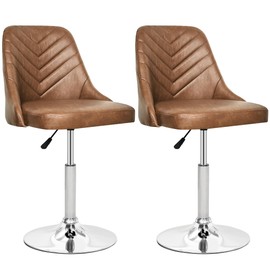 VECELO Bar Stools Set of 2, Adjustable Barstools with Backrest, 360°Swivel PU Leather Stools for Kitchen Counter, Modern Style, Brown