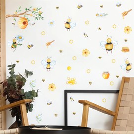 Cute Bee Hive Wall Stickers, sacinora Cartoon Animal DIY Wall Decals Removable Vinyl Peel and Stick for Kids Baby Nursery Living Room Bedroom Playroom Art Home Decorations