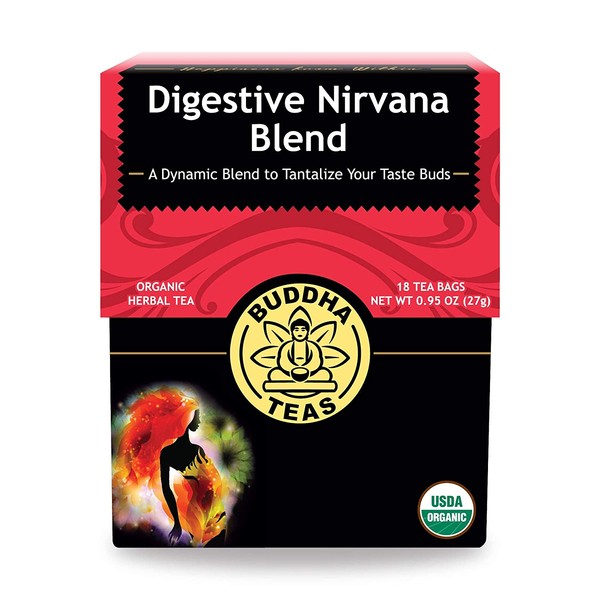 Organic Digestive Nirvana Blend Tea – 18 Bleach-Free Tea Bags – Caffeine-Free Tea with a Palate-Pleasing, Warming Essence, Herbal Tea with Digestion Aiding Properties, Kosher, GMO-Free