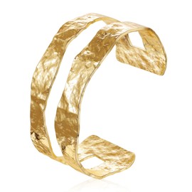 NICEIGHT 18K Gold-Plated Cuff Bracelet for Women Irregular Adjustable Open Bangle Cuff Bracelets Chunky Wide Multi-layer Hammered Cuff Bracelet S7