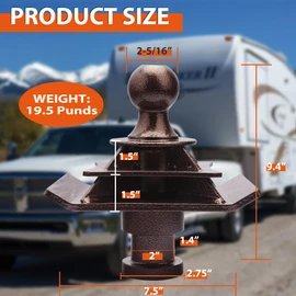 30K Lbs 5th Wheel to Gooseneck Ball Adapter | 2" Kingpin, Fits Pickup 5th Wheel Hitches | Replaces #2085295, 4PCS Anti-tilt PU Washer and 1PCS Lube Plate Included
