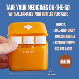 Allermates Mini botella de medicamentos tamaño viaje con estuche rígido color ámbar (3 unidades)