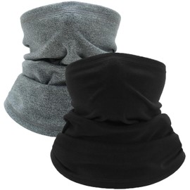 MOAZIFI Pack of 2 Winter Loop Scarves Men & Women, Soft Fleece Neck Warmer, Tube Scarf Men, Tube Scarf Women, for Winter, Thermal, Outdoor, Cycling, Skiing, Motorcycling, Running, Black and light grey