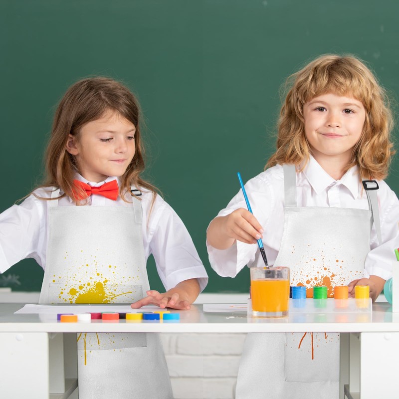 PLULON 12 Pcs Kids Aprons with 2 Pockets Painting Aprons