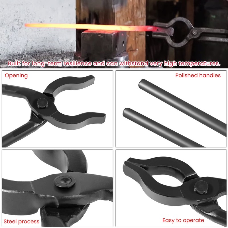 Blacksmith Tongs 12'' Long for Forge & Welding Bench Jaw