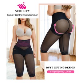 Nebility Body Shaper for Women Tummy Control Shapewear Leggings Seamless Butt Lifter Panties High Waist Trainer Thigh Slimmer (Black,Small)