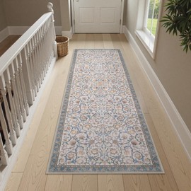 OJIA Floral Kitchen Rugs Runner 2x6, Washable Hallway Runner Rug Non-Slip Boho Bathroom Rugs Non-Skid Low Pile Soft Vintage Carpet Runner Rug for Entryway Bedroom Laundry Entrance, Stain-Resistant