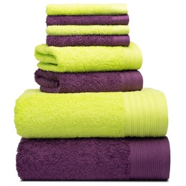 Weidemans 100% Cotton Towels | 2 Bath Towels 30" x 56", 2 Hand Towels 18" x 30" & 4 Washcloths 13" x 13" | Green & Plum Hand Towels | 8 Ultra Soft & Highly Absorbent Hand Towels for Bathroom