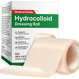 Hydrocolloid Roll, Hydrocolloid Bandages for Wounds Care, 2in x 4.9ft Hydrocolloid Dressing Bandages, Supports Natural Healing, Ultra Absorbent, Waterproof & Comfortable, Cut-to-Size (Beige)