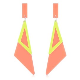 Retro Geometric Double Triangle Long 80's Dangle Drop Earrings (Orange)