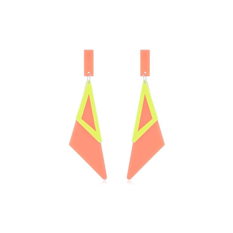 Retro Geometric Double Triangle Long 80's Dangle Drop Earrings (Orange)